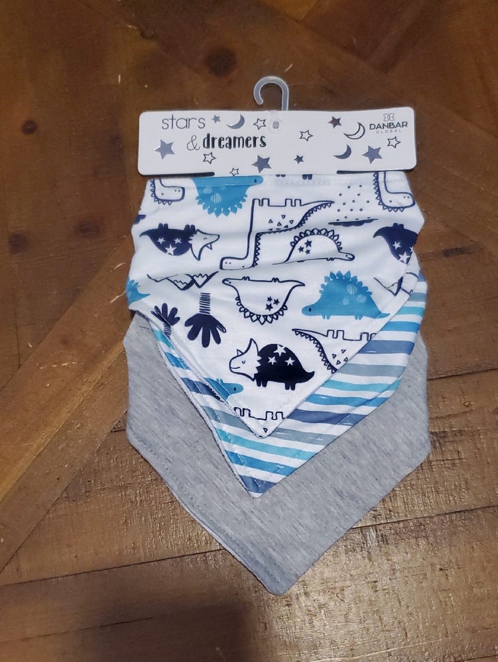 Stars & Dreamers Baby Dinosaur Bandana Bib Set - White, Blue, Gray